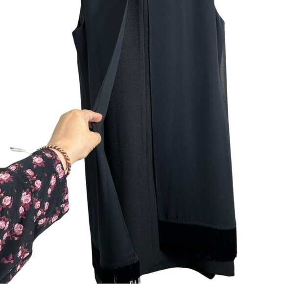Karl Lagerfeld Paris Black Sleeveless Fringe Hem Shift Dress Size 12‎  NWOT - Picture 10 of 14